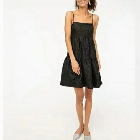 J. CREW Size 2 Floral Jacquard Strappy Tiered Mini Dress Black Party Holiday - Picture 1 of 11
